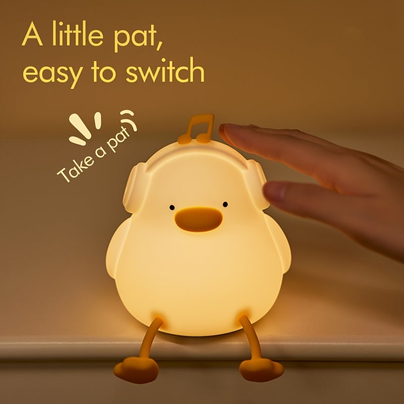 Happy Duck Enjoy Duck Silicone Night Light Smart Patting Light USB Rechargeable Bedhead Sleep Light Touch Sensing Atmosphere Light Three Levels Dimmable Timetable Room Decoration Christmas Birthday Gift Animal Cute Duck Light