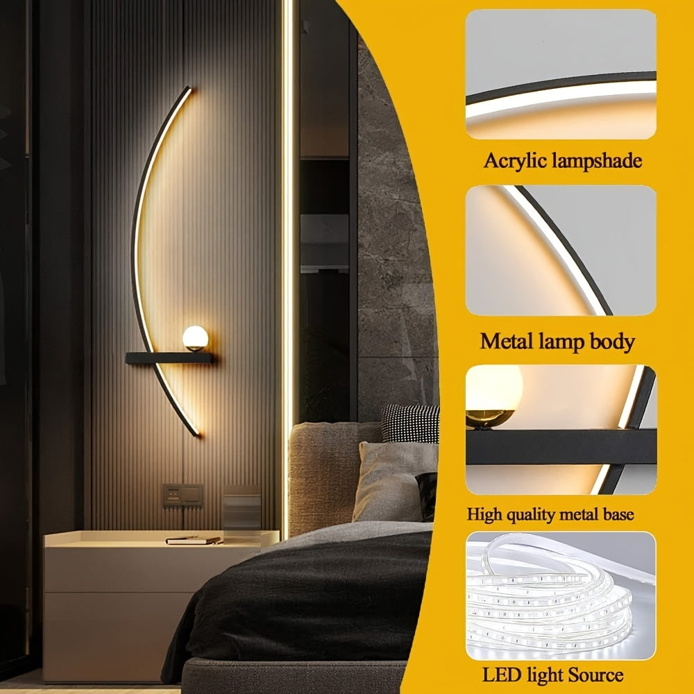 Modern Wall Sconces Set Of Two, LED Arc Wall Sconces, Matte Black Wall Light Fixtures, 3000K\u002F4000K\u002F6000k Warm Light Wall Lamp, 3 Color Temperatures for Bathroom, Living Room, Bedroom, 32 Inch