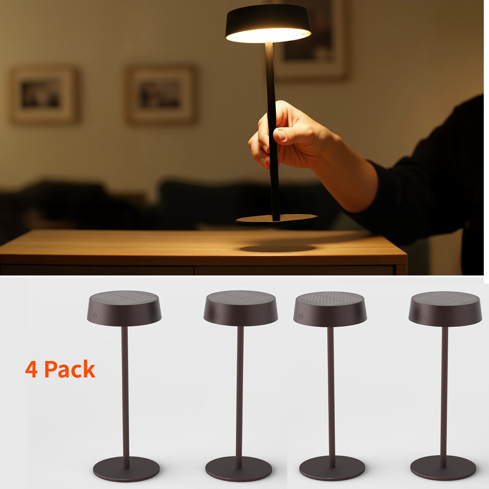 2 Pack\u002F1 Pack Cordless LED Table Lamp, USB Rechargeable + Solar Powered Outdoor Lamps for Patio Table, IP65 Waterproof, 3 Colors, Dimmable, 4000mAh Battery, Touch Control, Portable Night Light for Bedroom, Restaurant, Bars, Power Outages, Hurricane