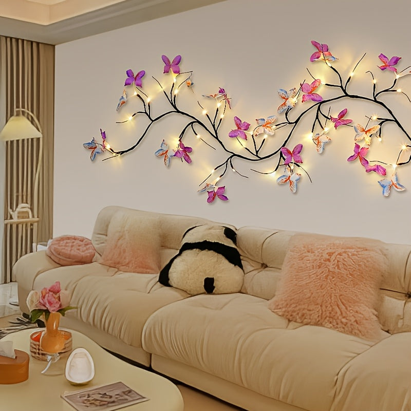 48\u002F72LED Butterfly Tree Vine Lamp, Usb Tree Branch Lamp With Butterfly 8Modes Willow Vine Tree Holiday Light Strip Diy Atmosphere Night Light Wall Decoration