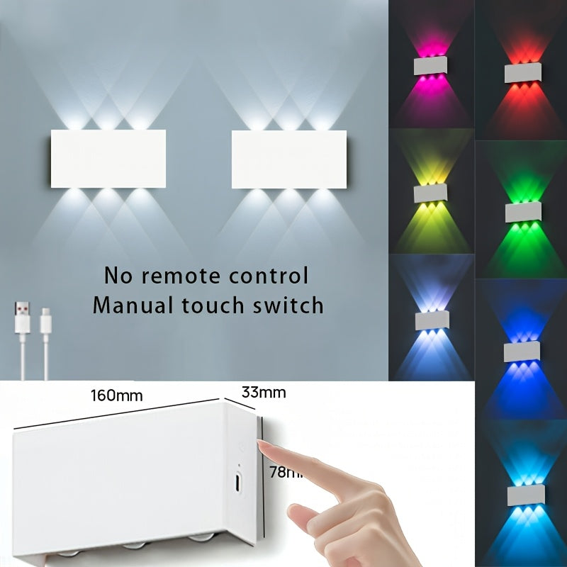 2pcs RGB 7-color Wall Light Battery Powered Degree Bedroom Corridor Living Room Decoration Creative Seven Color Gradient Dimming Night Light