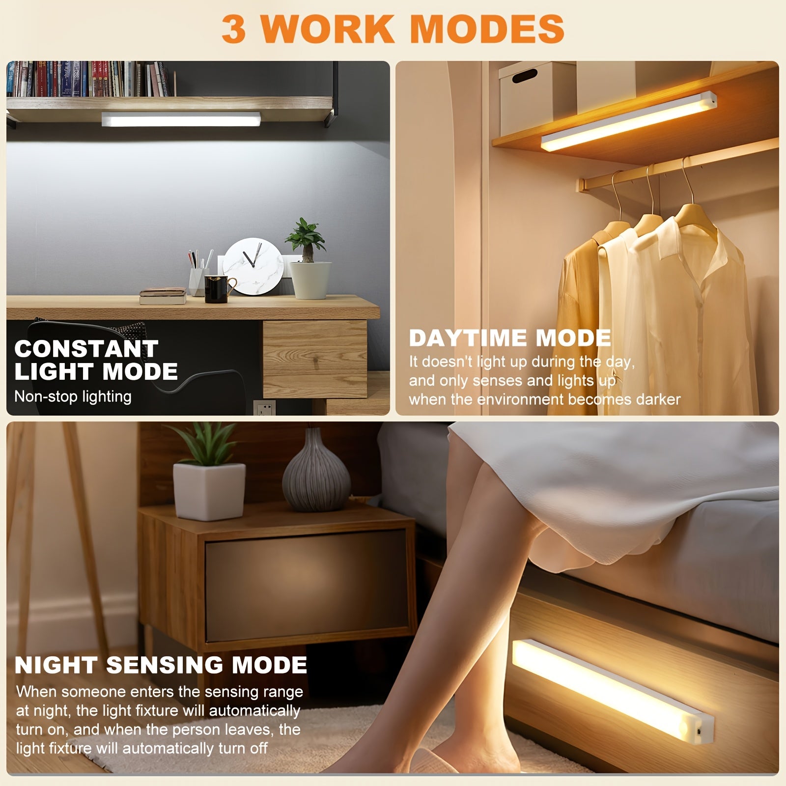 6\u002F2pcs LED Motion Sensor Light Wireless USB Rechargeable Night Lamp Room Motion Detector Light Magnetic Dimmable Under Cabinet Lamp for Kitchen, Bedroom Wardrobe Sink Cupboard Stairs Workspace