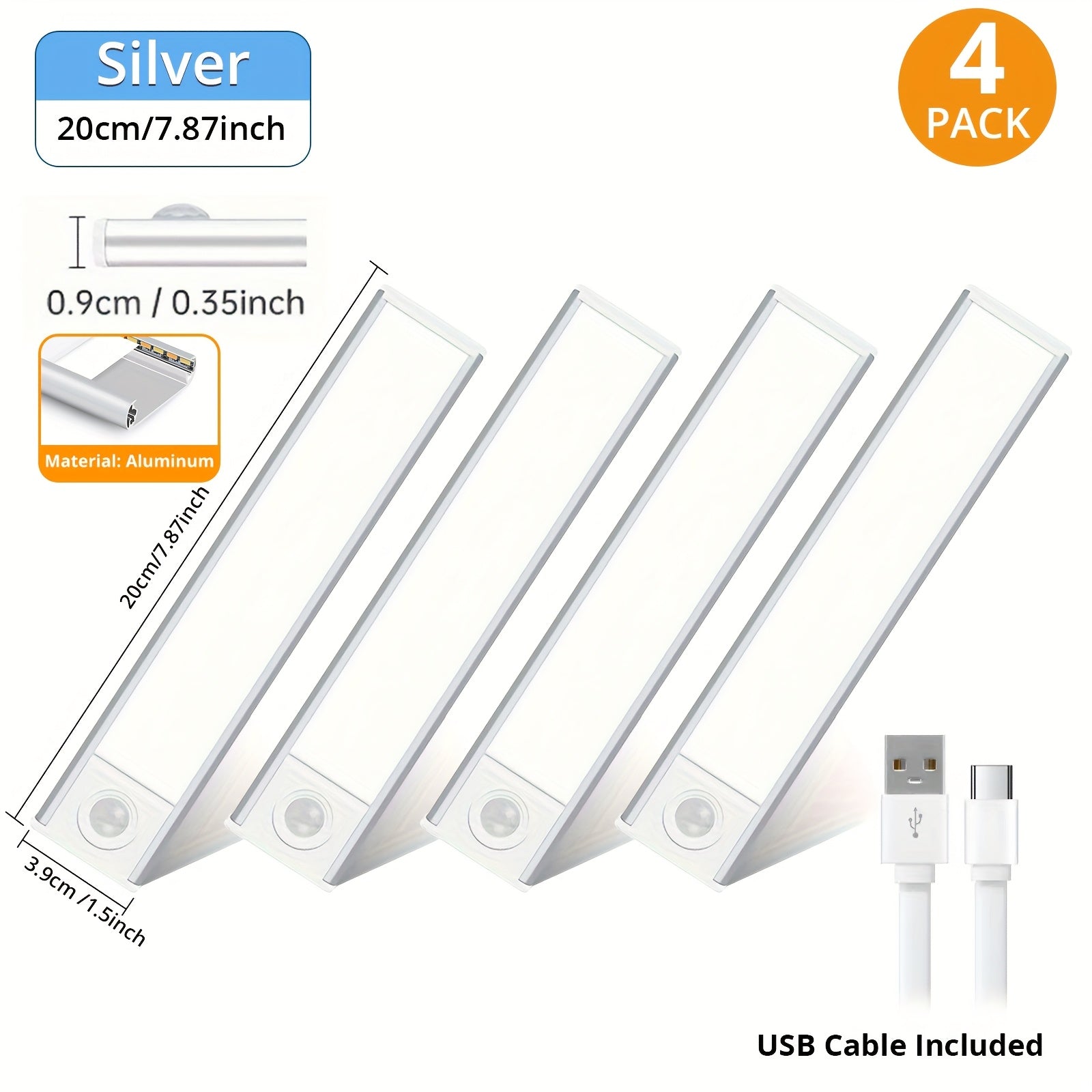 4\u002F2pcs Motion Sensor Under Cabinet Lights, 3 Color Temperatures Wireless USB Rechargeable Night Light, Indoor Closet Lights, Stick-On Anywhere Magnetic Under-Counter Light Fixtures For Kitchen Cabinet Wardrobe Cupboard Stairs, Available In 2pcs.