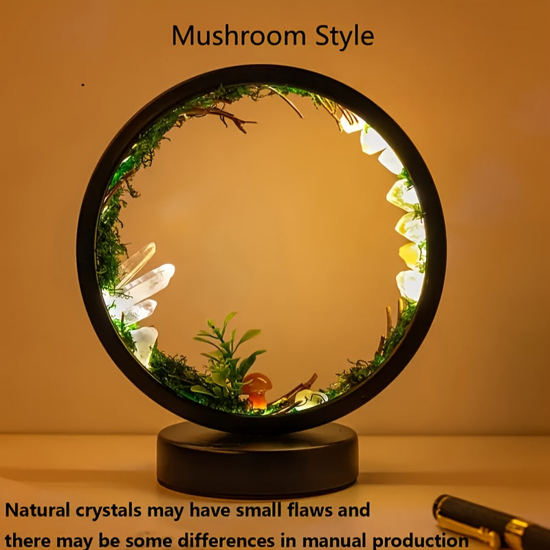 Enchanting Bohemian Crystal Mushroom Night Light - USB-Powered, Adjustable Brightness Table Lamp with Polished Natural Stones & Artificial Greenery - Ideal for Bedroom & Living Room Ambiance - Great Valentine's Day or Birthday Gift, Mushroom Decor