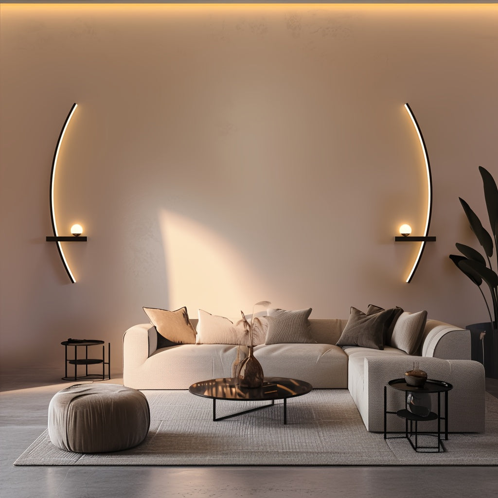 Modern Wall Sconces Set Of Two, LED Arc Wall Sconces, Matte Black Wall Light Fixtures, 3000K\u002F4000K\u002F6000k Warm Light Wall Lamp, 3 Color Temperatures for Bathroom, Living Room, Bedroom, 32 Inch