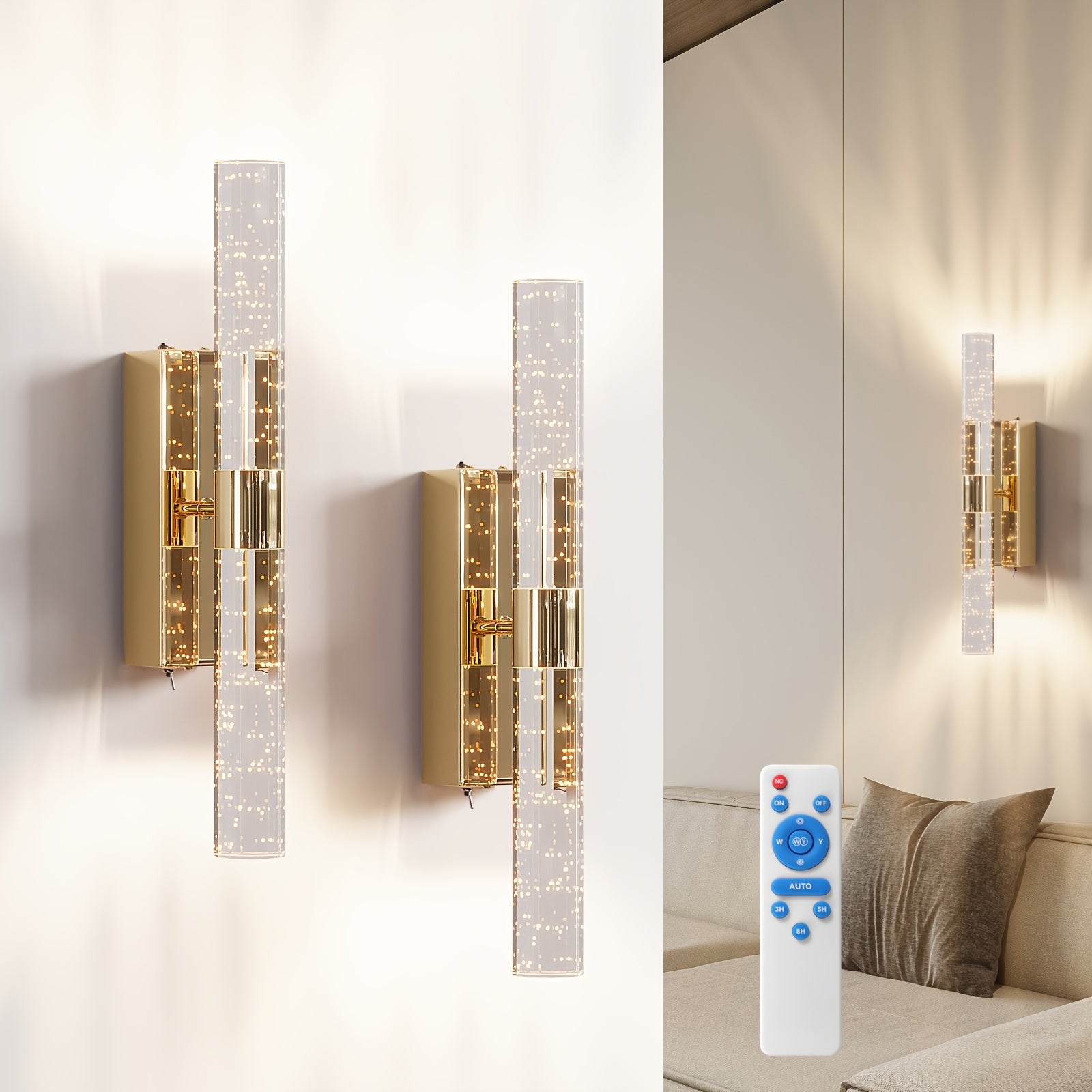 Battery Operated Wall Sconces 10000mAh Rechargeable Battery Powered Wall Lights Indoor Night LED Wall Lamp Glass Bubbles Room Decor Not Hardwired Remote Control Dimmable Wall Lamp Fixtures For Bedroom Living Room Vanity