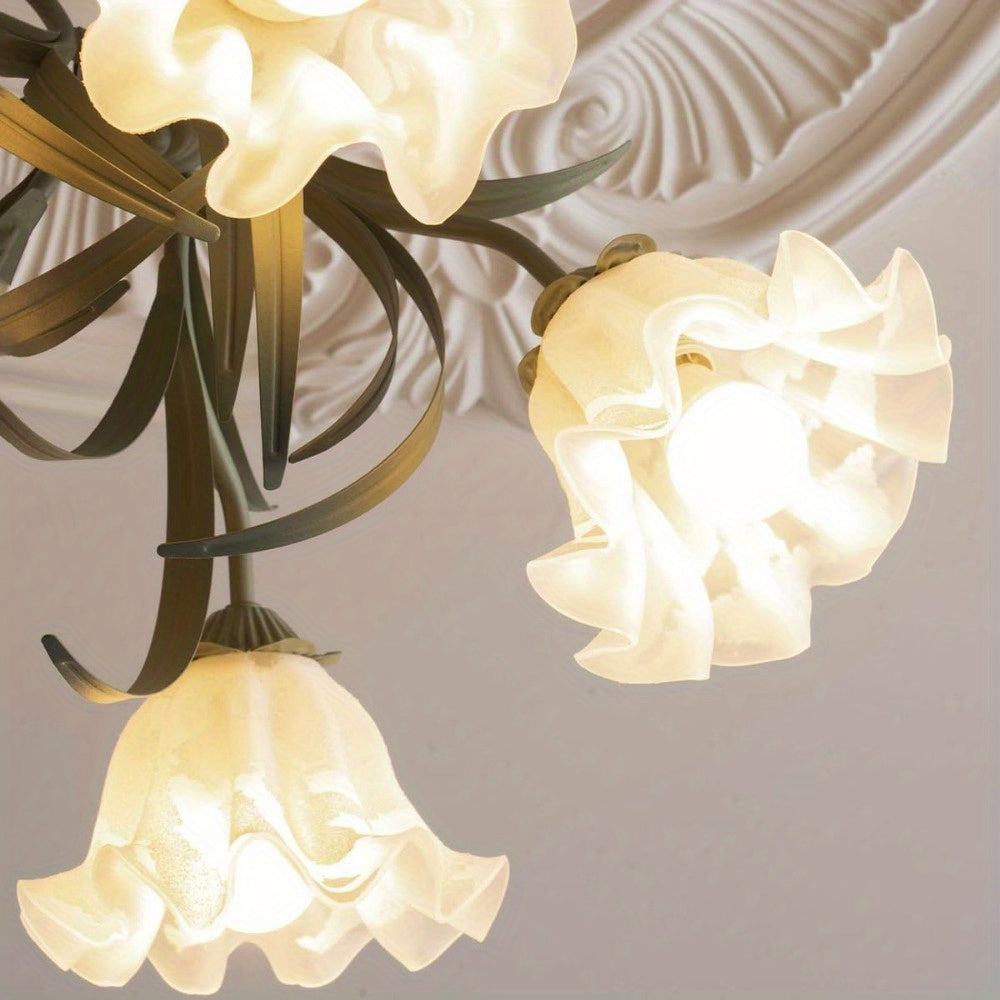 5-Light Flower LED Pendant Light Chandeliers, French Style Ceiling Pendant Light Fixture Wall Dimming 3000-6000K Elegant Ceiling Light Lamp for Living Room Bedroom Home Decoration Tools