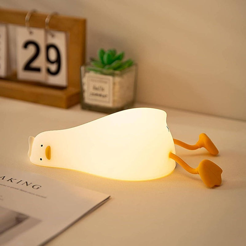 Cute Duck Night Light, Rechargeable Fun Lying Flat Duck Lamp, LED Squishy Animal Novelty Lamp, Light up Duck Great, 3 Level Dimmable Nursery Nightlight Lamp, Bedside Lamp, Nursery Decor, Playful Lamp, Whimsical Lighting, Durable Construction, Soft Lightin