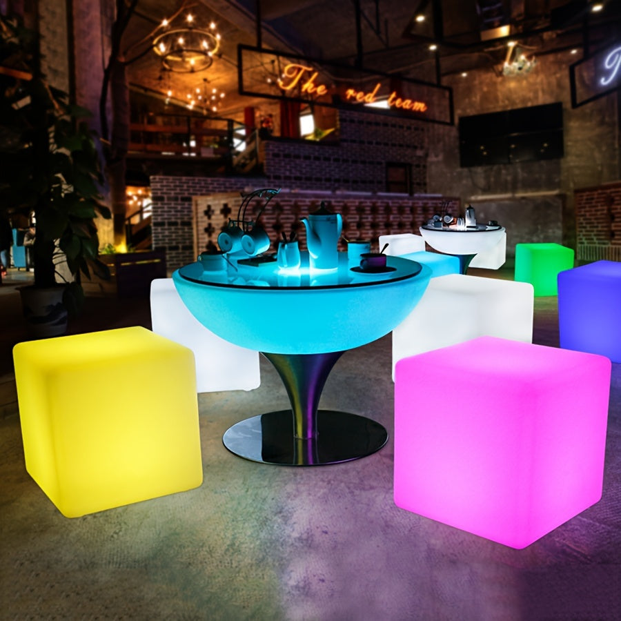 BLUEYE 16-Inch Cordless LED Cube Light up Chair, Detachable Charging, Remote Control, 16 RGB Color Side Table, 5V\u002F1A, Home Party Decoration for Adult
