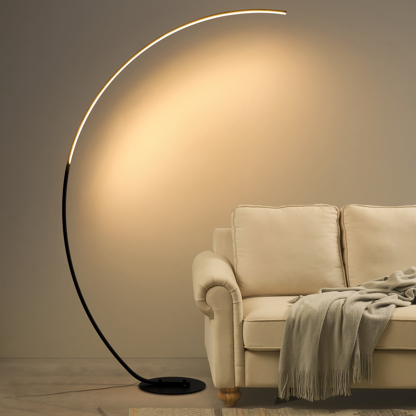 65 Inch Arched Floor Lamp With Remote, Modern Floor Lamp With 3 Color Temperatures Dimmable Black LED Color Changing Curved Ambient Lighting For Bedroom And Living Room