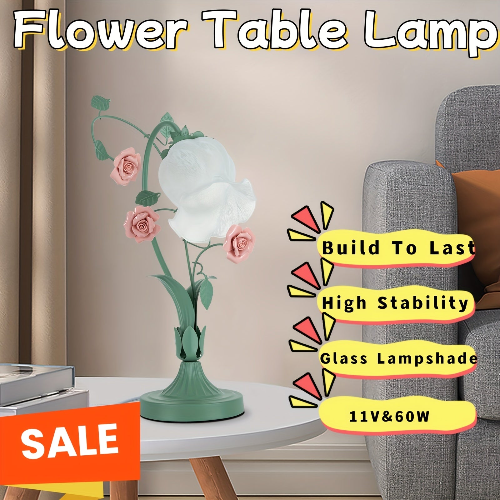 Flower Glass Table Lamp Desk Night Light Home Decor Glass Lampshade