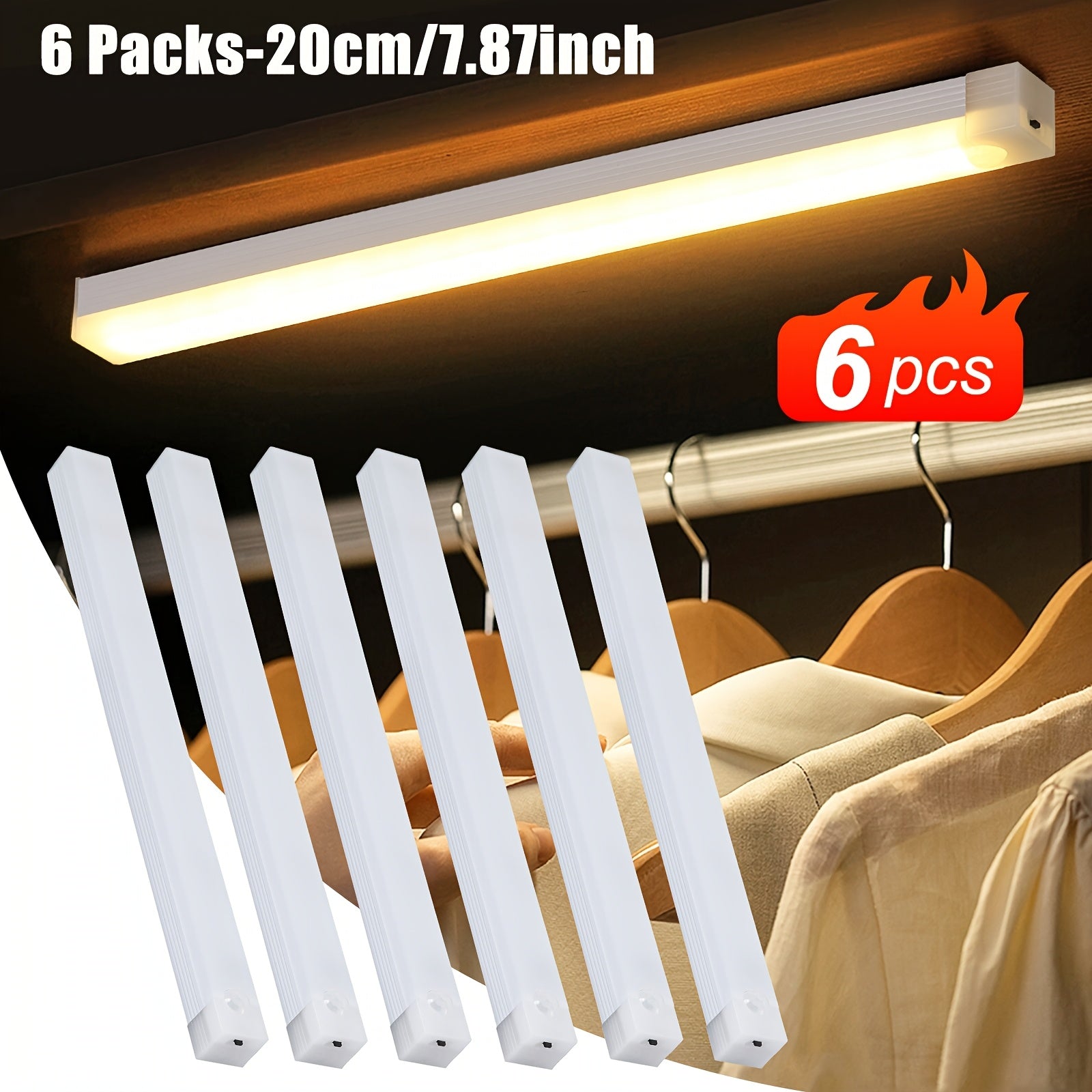 6\u002F2pcs LED Motion Sensor Light Wireless USB Rechargeable Night Lamp Room Motion Detector Light Magnetic Dimmable Under Cabinet Lamp for Kitchen, Bedroom Wardrobe Sink Cupboard Stairs Workspace