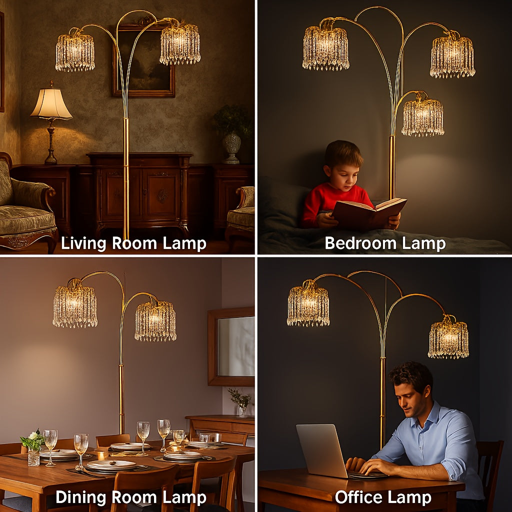 1pc Modern Luxury Crystal-Encrusted Multi-Head Floor Arc Lamp - 84\