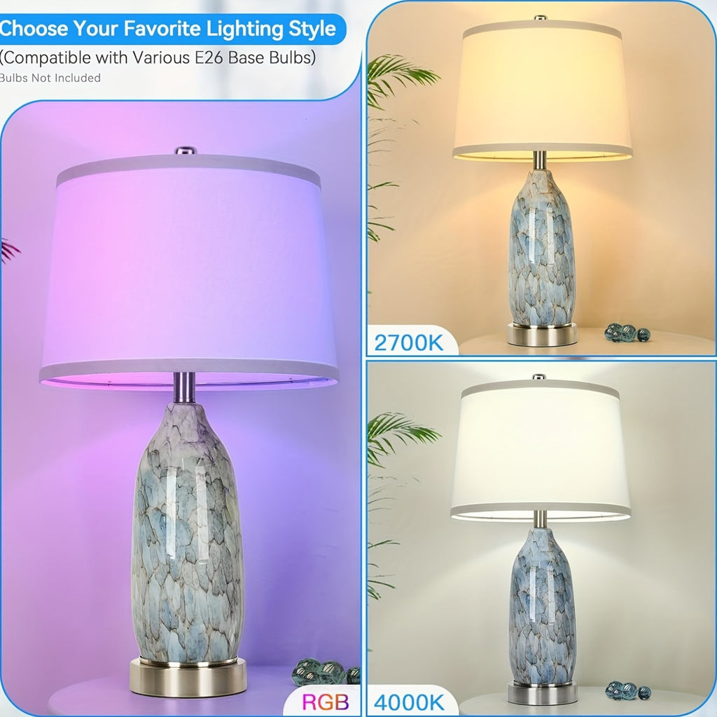 Set of 2 Table Lamps with LED Night Light, 24 inch Unique Nightstand Lamps with Upgraded USB A+C Charging Ports, Blue Bedside Lamps for Bedroom, Livingroom End Table, Nursery Room