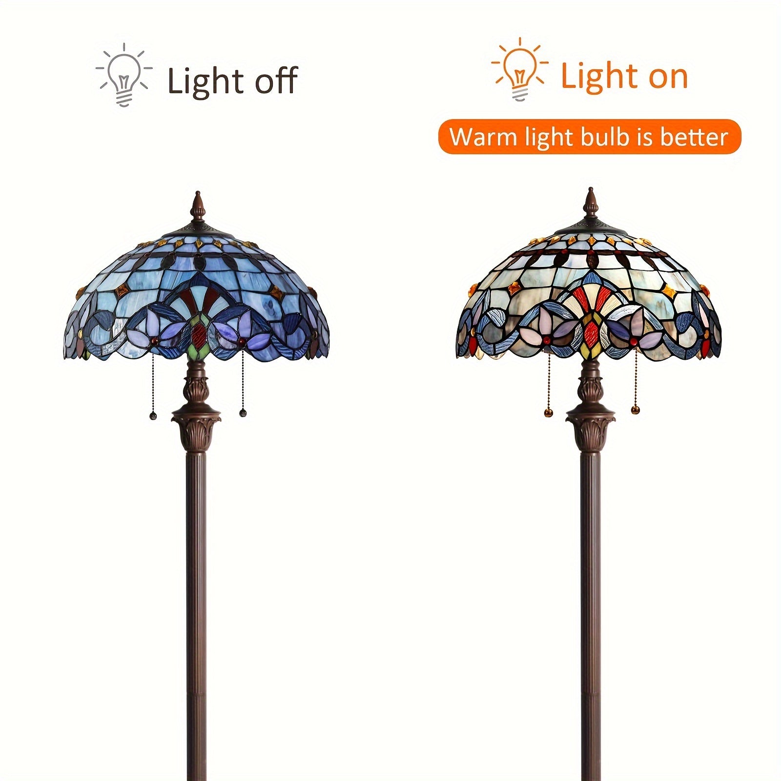 Satined Glass Floor Lamp 16X16X63 Inches Stained Glass Standing Reading Light 2-Light Mission Antique Style Pole Corner Lamp Classic Vintage Standing Lamp With Pull Chain Switch Adjustable Decor Bedroom Living Room Home Office