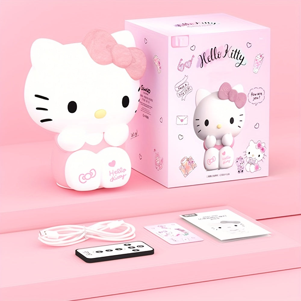 Sanrio Hellokitty Pink USB Night Light Cute Style Silicone Soft Touch Touch Turns On 2-level Adjustable 3-Color Light Remote Control Built-in 1200mAh Battery Supports USB Charging For Decoration Bedroom Sleeping Daily Or Birthday Gifts