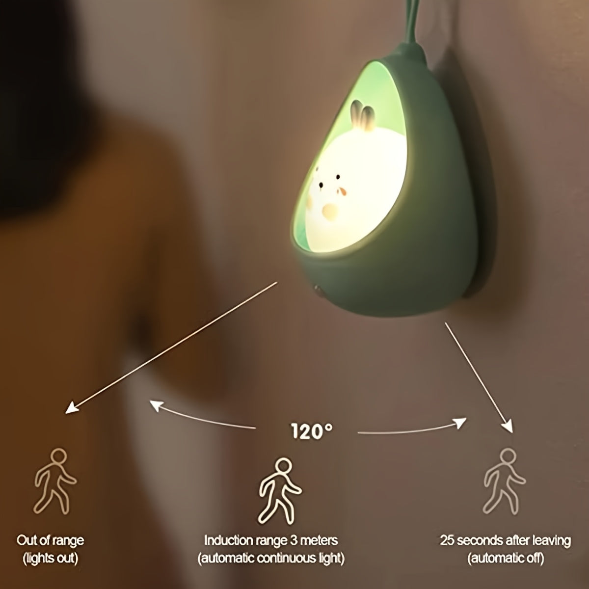 Smart Night Light Motion Sensor Warm Light USB Rechargeable Cute Animal LED Desk Lamp Gifts Silicone Wall Lights for Bedroom, Modern Style, Solid Color, USB Powered, Lithium Battery, Plastic Shade, Tabletop Mounting, Downlight Lighting Method, Switch Cont