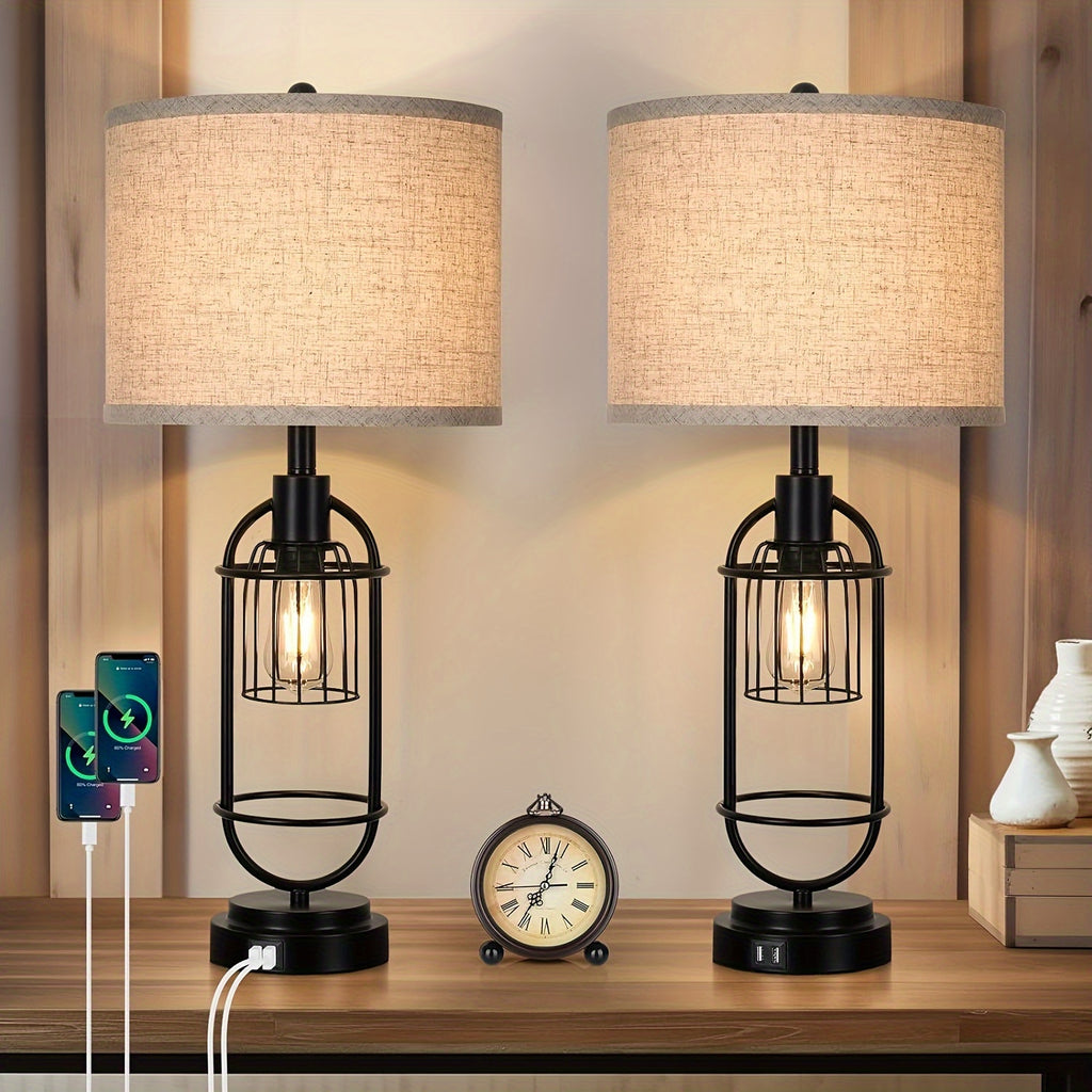 Set Of 2 Table Lamps For Living Room With USB Ports, 29\