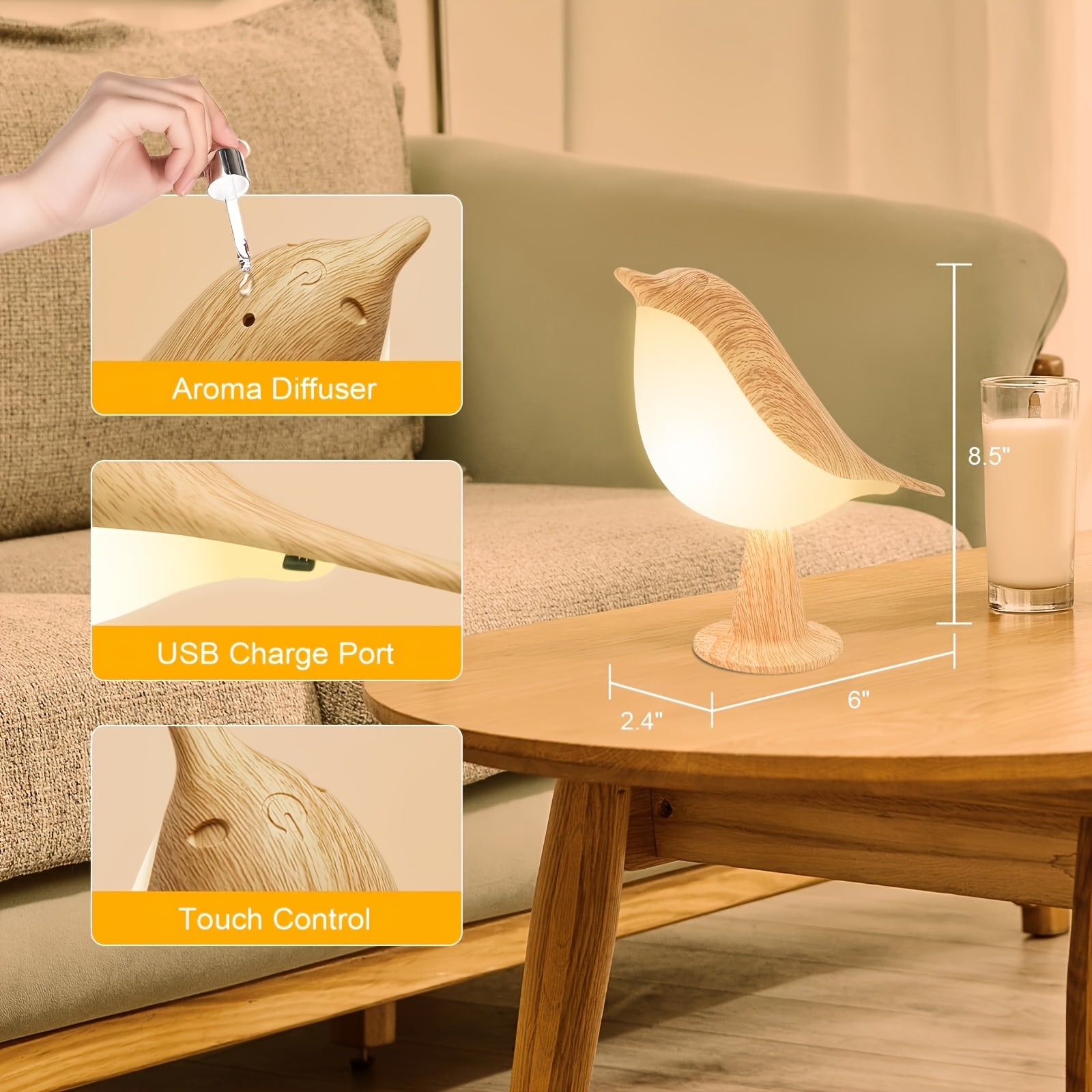 1pc Bird Desk Lamp Night Light, 16 Color Dimmable Cordless Desk Lamp, USB Charging Touch Dimming Magpie Lamp, Bedroom Fragrance With Diffuser Function, Suitable For Valentine'S Day Gifts And Festival Gifts.