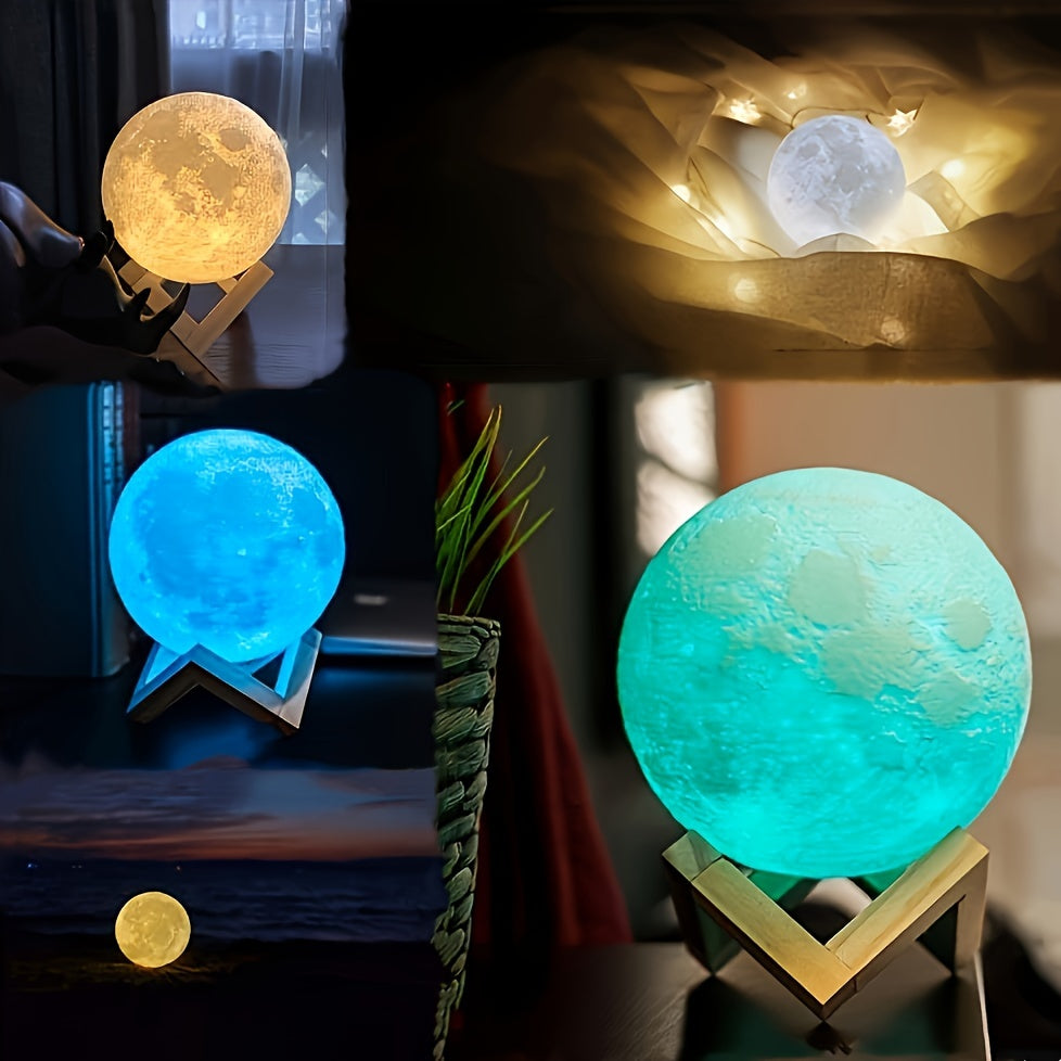 Moon Lamp 128 Colors Moon Night Light LED 3D Printed Moon Lamp 5.9 Inch Table Lamp with Stand and Remote Control USB Plug