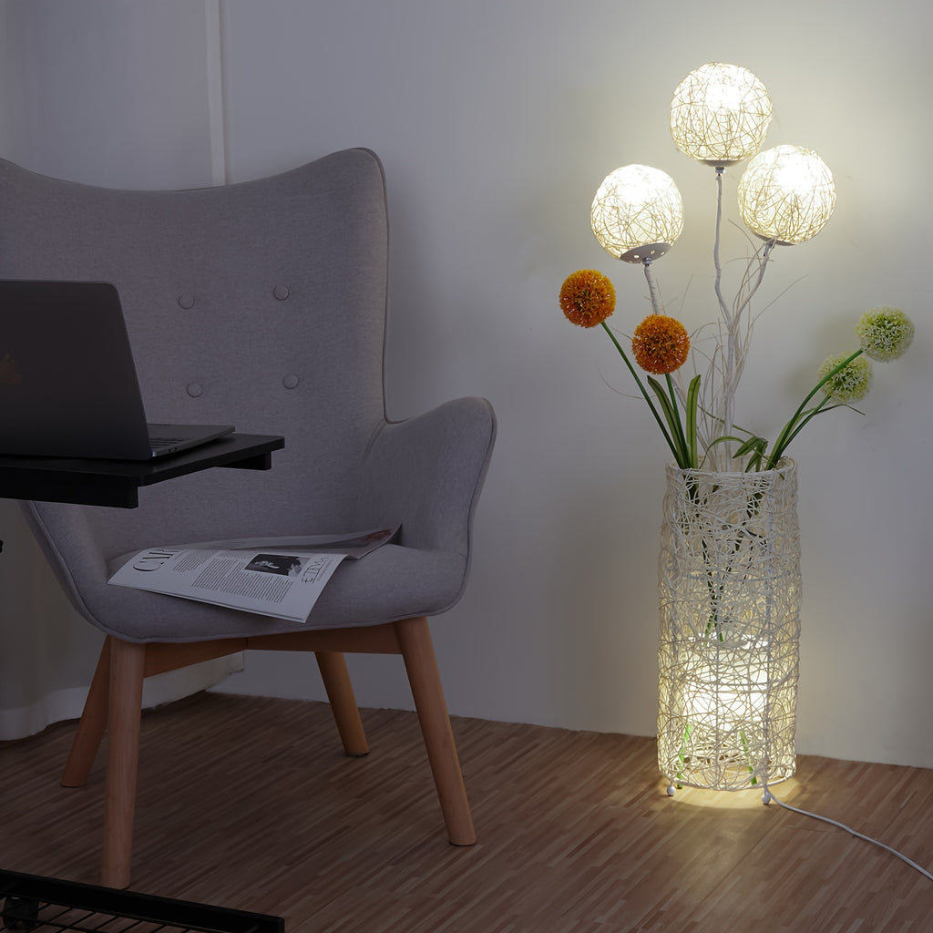 Modern Pastoral LED Floor Lamp: Decorative Hand-Woven Rattan Flower Night Light - Creative Standing Smart Lamp for Reading Living Room Bedroom Tea Room Club