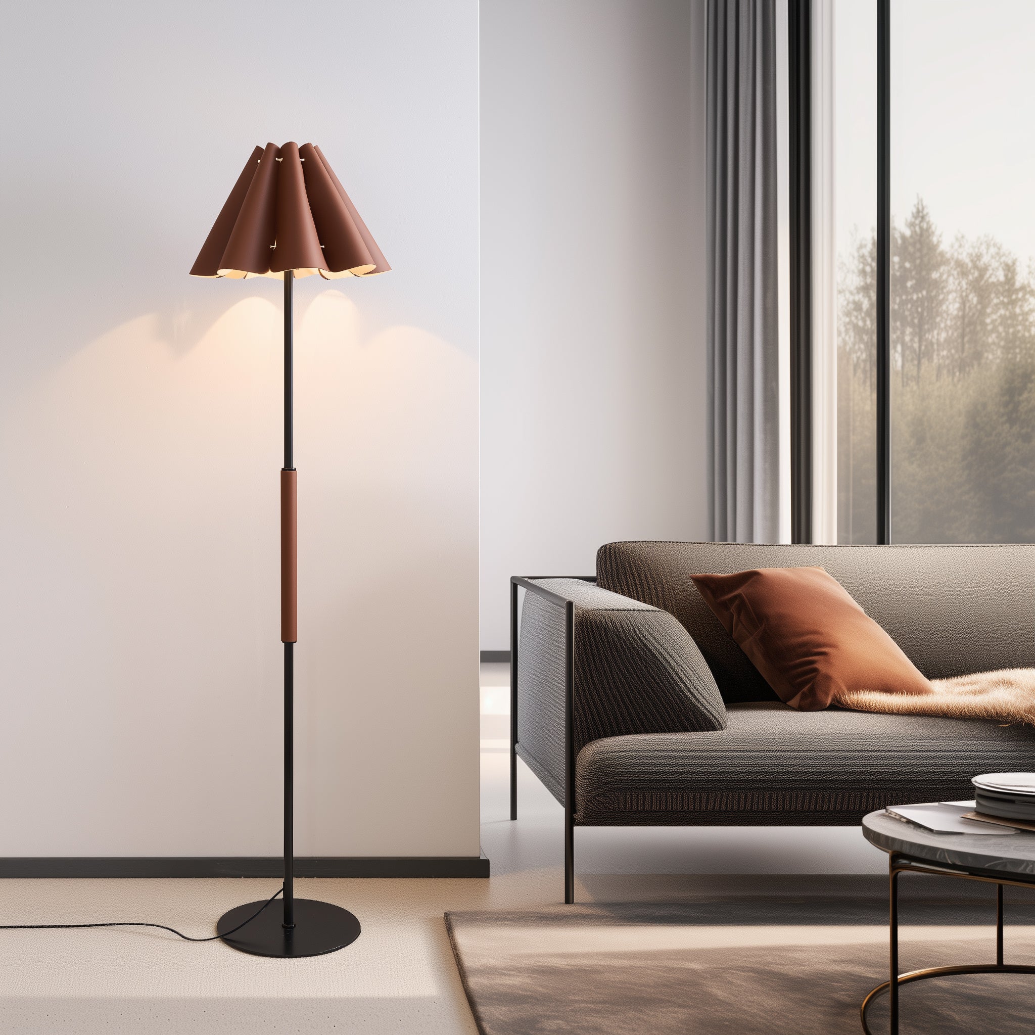 Modern Leather-Like Standing Floor Lamp with Soft Ambient Light – Adjustable Color Temperature, USB-Powered for Living Room, Bedroom & Office Decor, Elegant Home Lighting, Adjustable Lighting, Contemporary Lighting, Metallic Finish