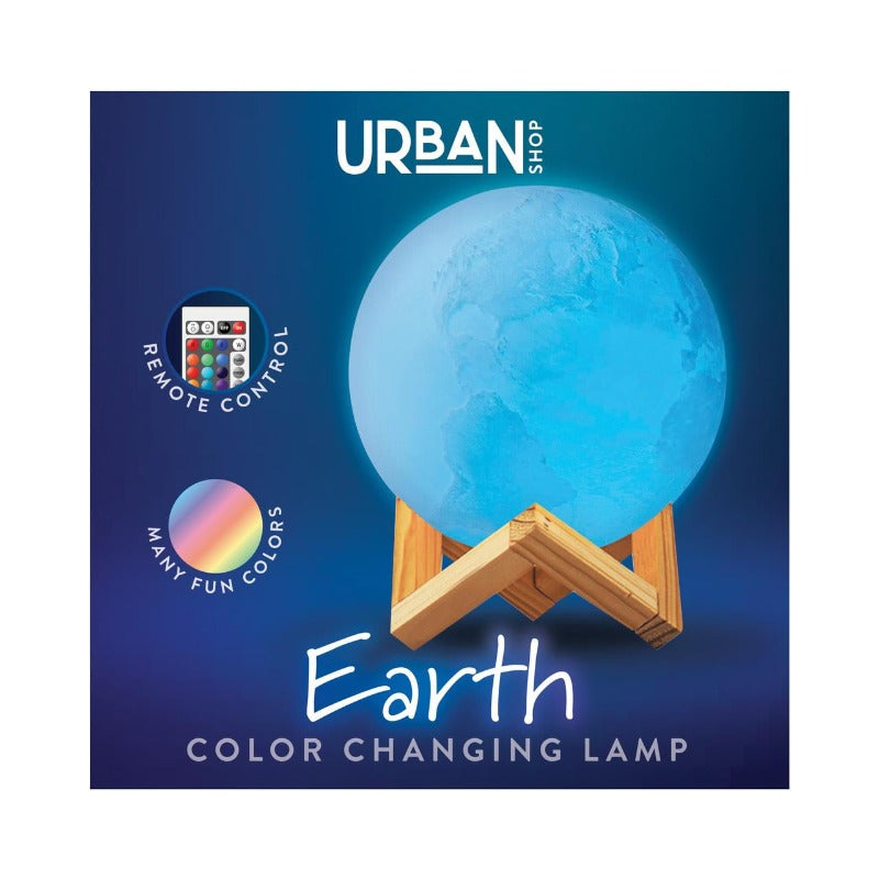 3D Color-Changing LED Earth Moon Lamp with Wood Stand - Smart Lighting with Remote Control, USB-Powered Cordless Operation, White & Black Globe with World Map Design, 7.5'' Height for Bedroom, Living Room, Home Office Decor - Ideal Gift for Housewarming,