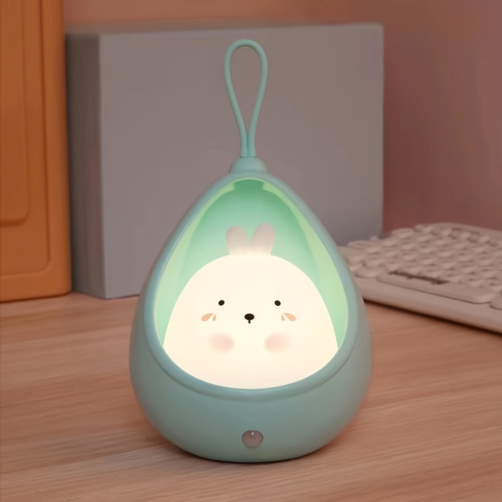 Smart Night Light Motion Sensor Warm Light USB Rechargeable Cute Animal LED Desk Lamp Gifts Silicone Wall Lights for Bedroom, Modern Style, Solid Color, USB Powered, Lithium Battery, Plastic Shade, Tabletop Mounting, Downlight Lighting Method, Switch Cont