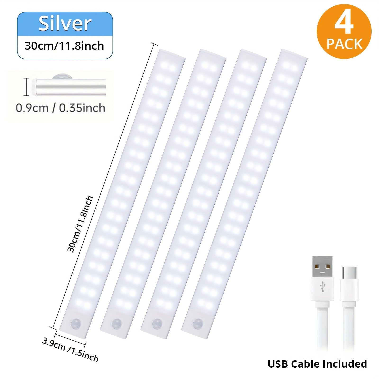 4\u002F2pcs Motion Sensor Under Cabinet Lights, 3 Color Temperatures Wireless USB Rechargeable Night Light, Indoor Closet Lights, Stick-On Anywhere Magnetic Under-Counter Light Fixtures For Kitchen Cabinet Wardrobe Cupboard Stairs, Available In 2pcs.