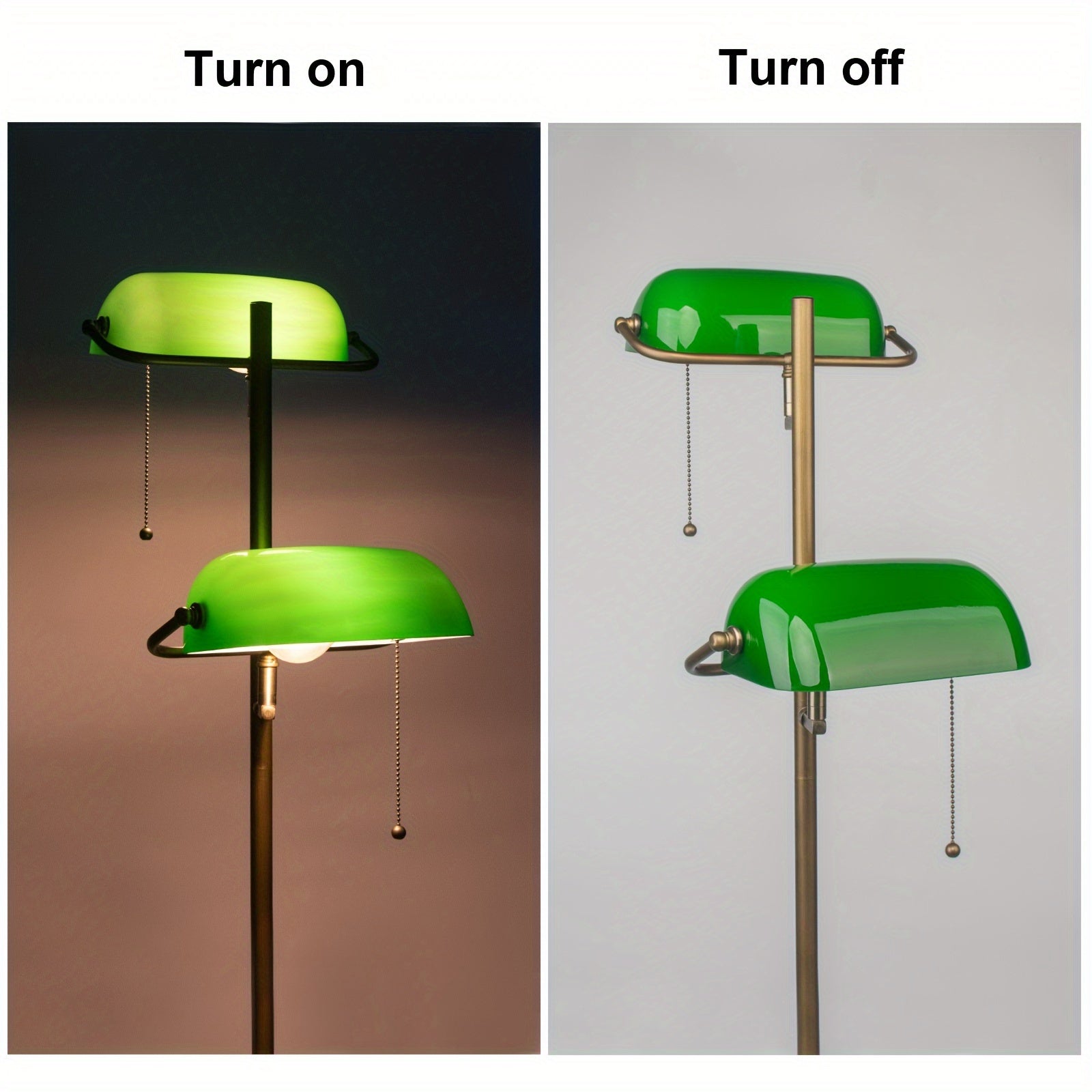 Green Glass Bankers Floor Lamp Classic Vintage Standing Lamp with Pull Chain Switch Adjustable Arm Reading Floor Light for Bedroom Headboard Workplace Office Piano Style Lamp(Without Bulb)