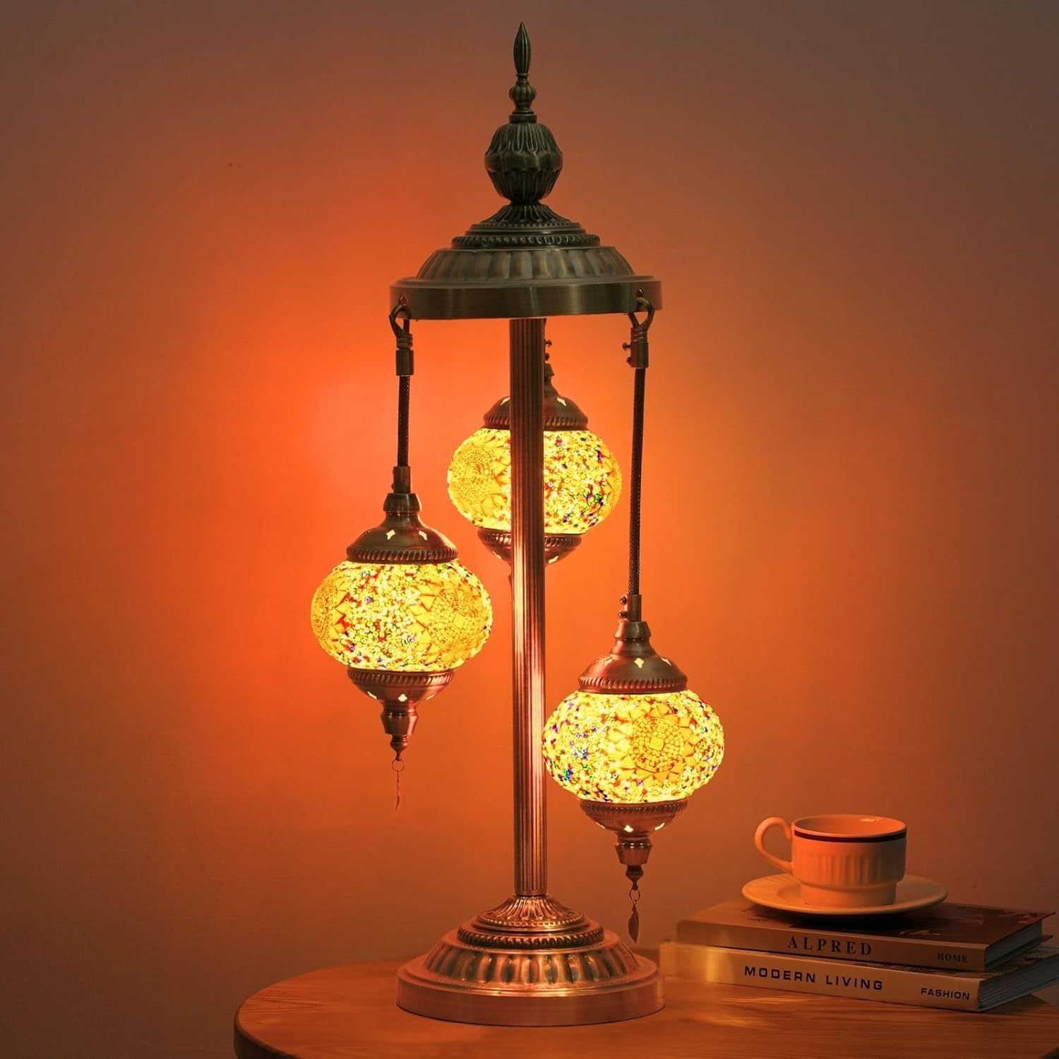 3 Ball Turkish Moroccan Table Lamp, Handmade Mosaic Glass, Bohemian Style, Metal Base, Colorful Atmosphere Light, Suitable for Living Room And Bedroom, with LED Bulb