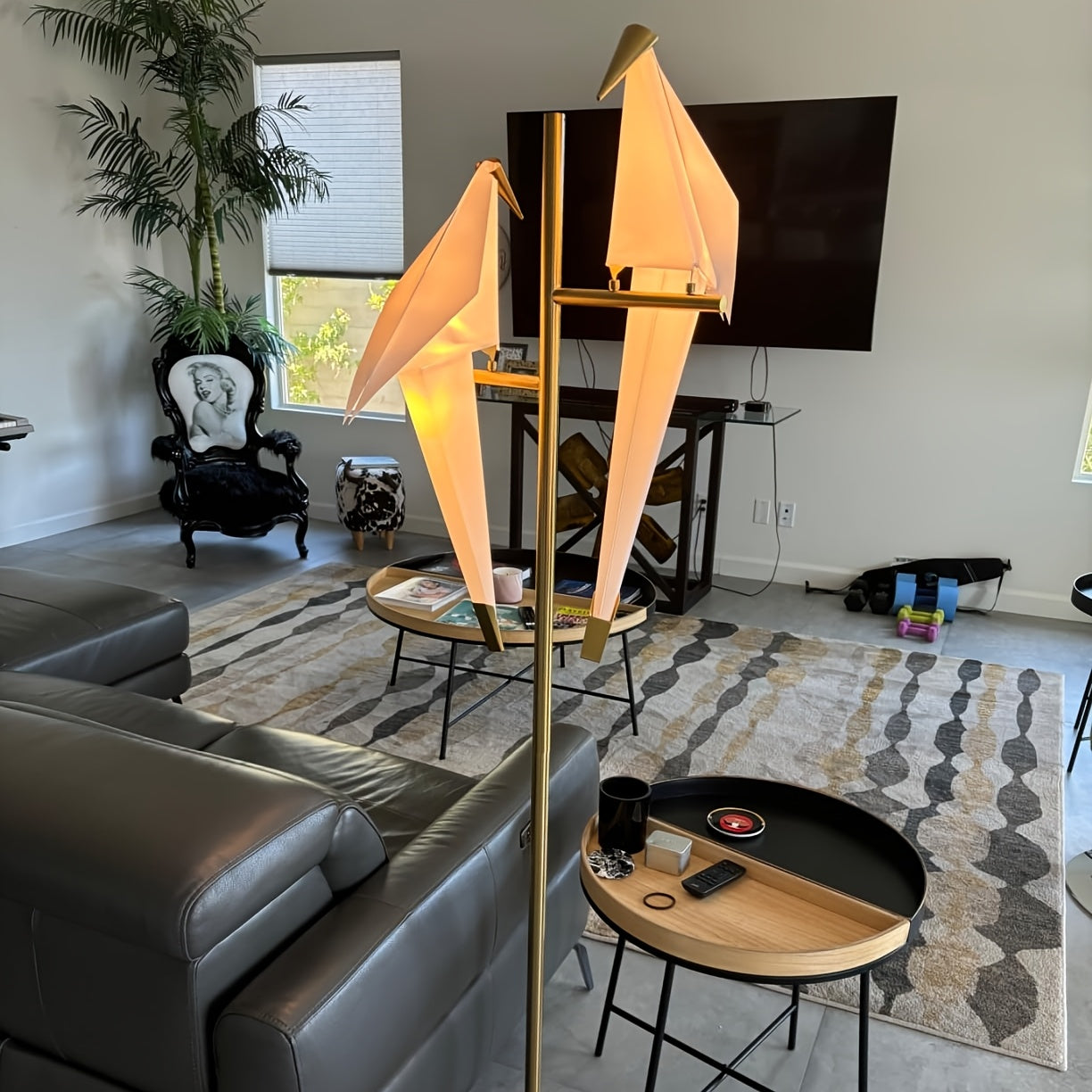 Swingable Bird Floor Lamp 69 Inch Golden Two Swingable Bird Floor Lamps | Creative Home Decor, Modern Silvery Origami Bird Standing Lamp, Reading Lamp for Living Rooms, Bedrooms, Dining Rooms & Offices, Stable Base