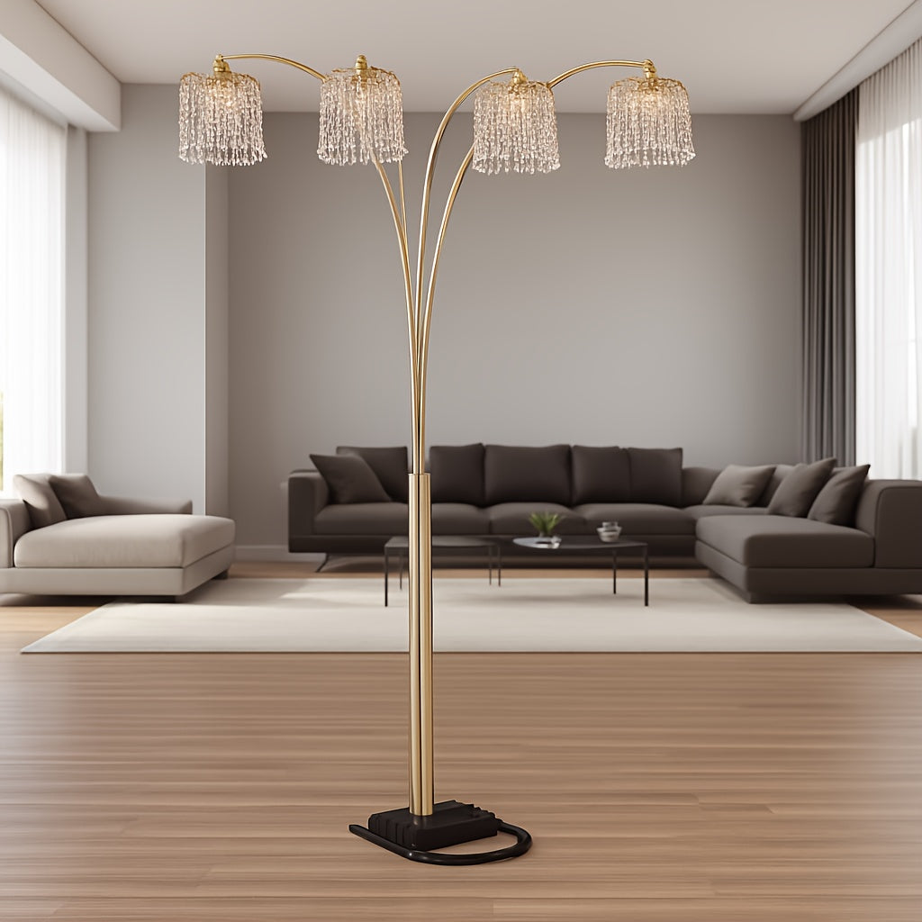 1pc Modern Luxury Crystal-Encrusted Multi-Head Floor Arc Lamp - 84\