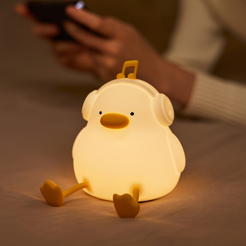 Happy Duck Enjoy Duck Silicone Night Light Smart Patting Light USB Rechargeable Bedhead Sleep Light Touch Sensing Atmosphere Light Three Levels Dimmable Timetable Room Decoration Christmas Birthday Gift Animal Cute Duck Light