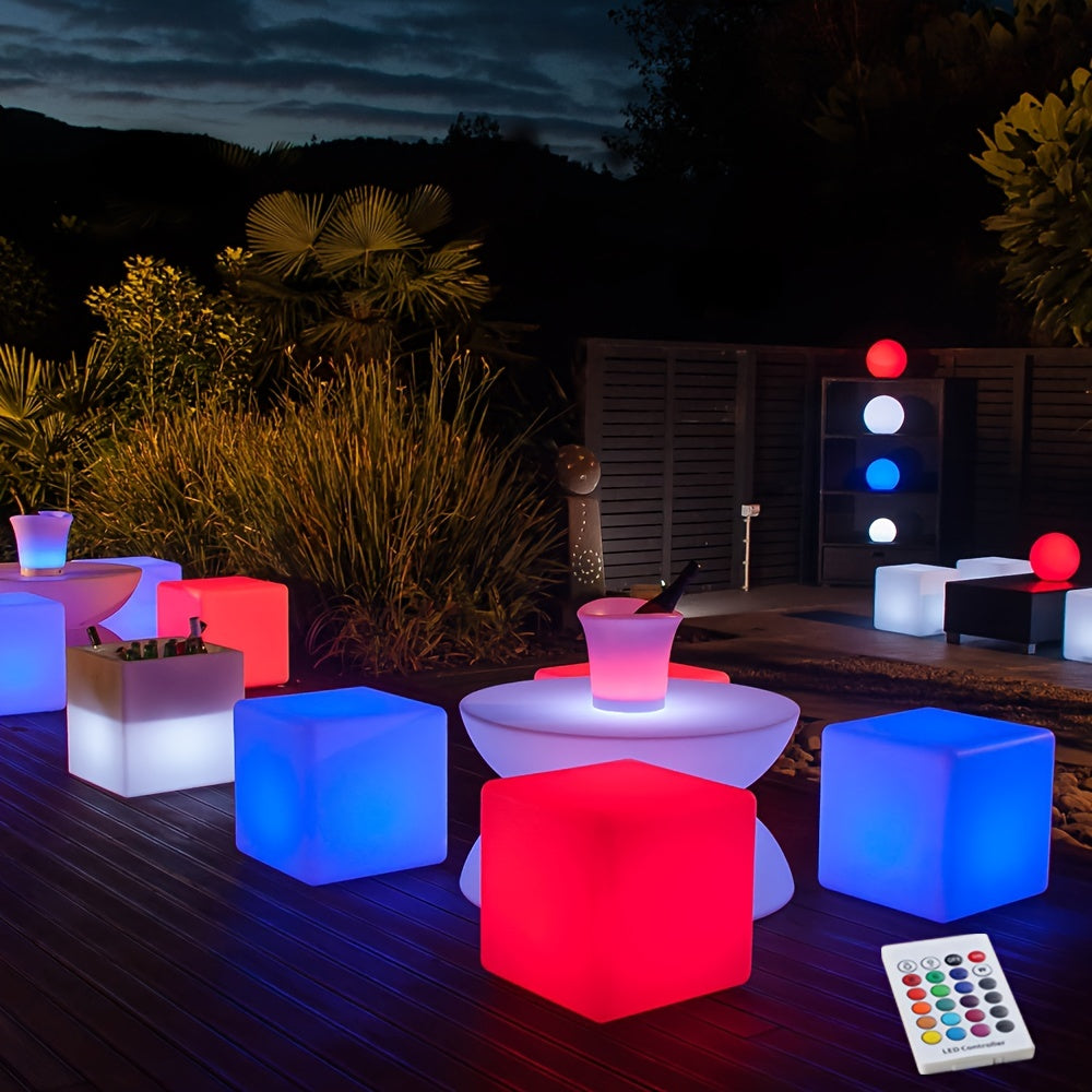 BLUEYE 16-Inch Cordless LED Cube Light up Chair, Detachable Charging, Remote Control, 16 RGB Color Side Table, 5V\u002F1A, Home Party Decoration for Adult