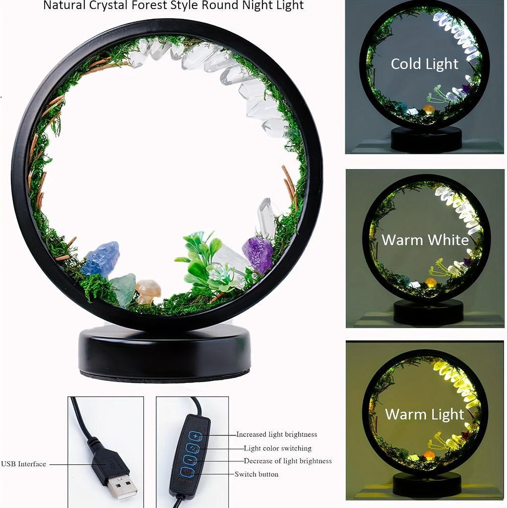 Enchanting Bohemian Crystal Mushroom Night Light - USB-Powered, Adjustable Brightness Table Lamp with Polished Natural Stones & Artificial Greenery - Ideal for Bedroom & Living Room Ambiance - Great Valentine's Day or Birthday Gift, Mushroom Decor