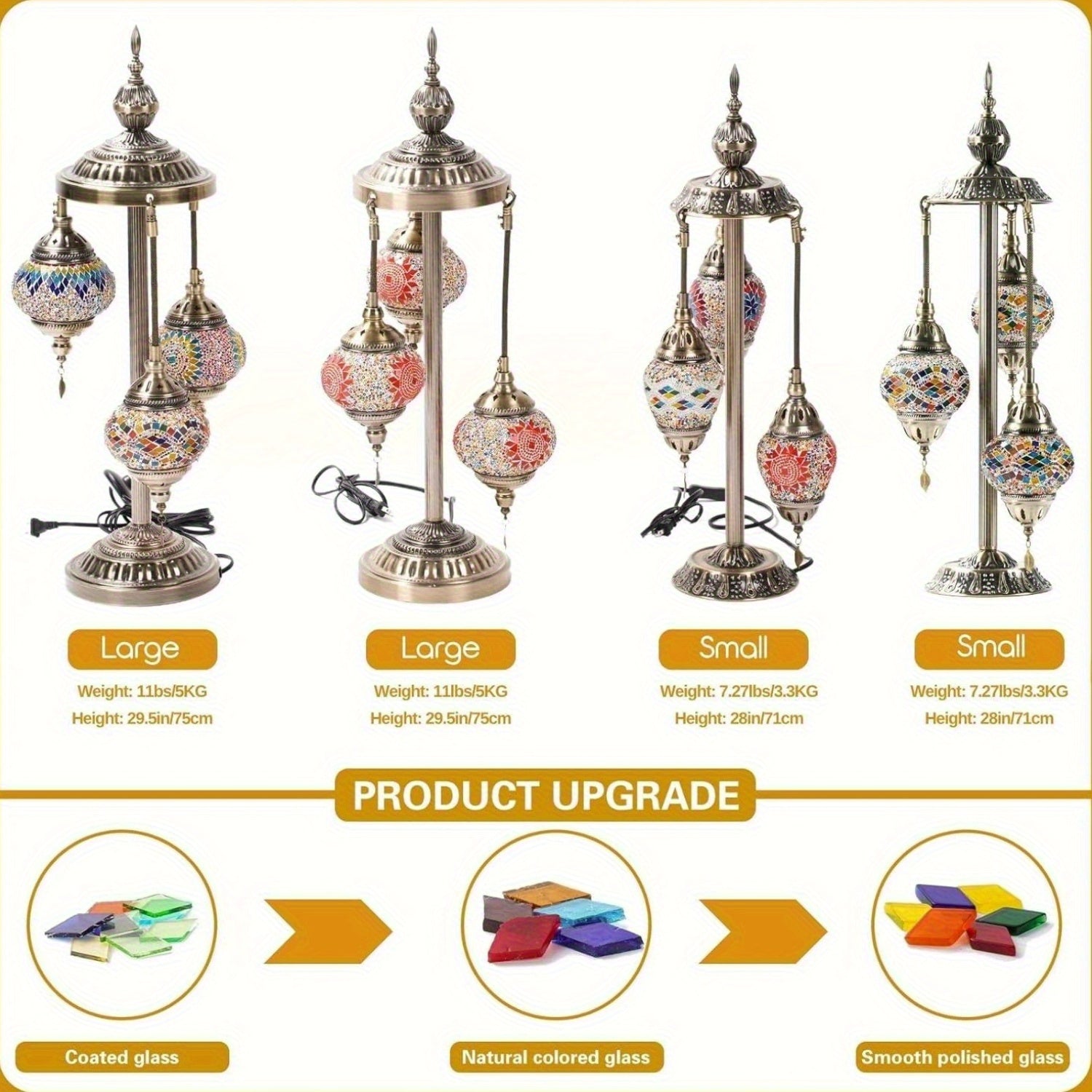 3 Ball Turkish Moroccan Table Lamp, Handmade Mosaic Glass, Bohemian Style, Metal Base, Colorful Atmosphere Light, Suitable for Living Room And Bedroom, with LED Bulb