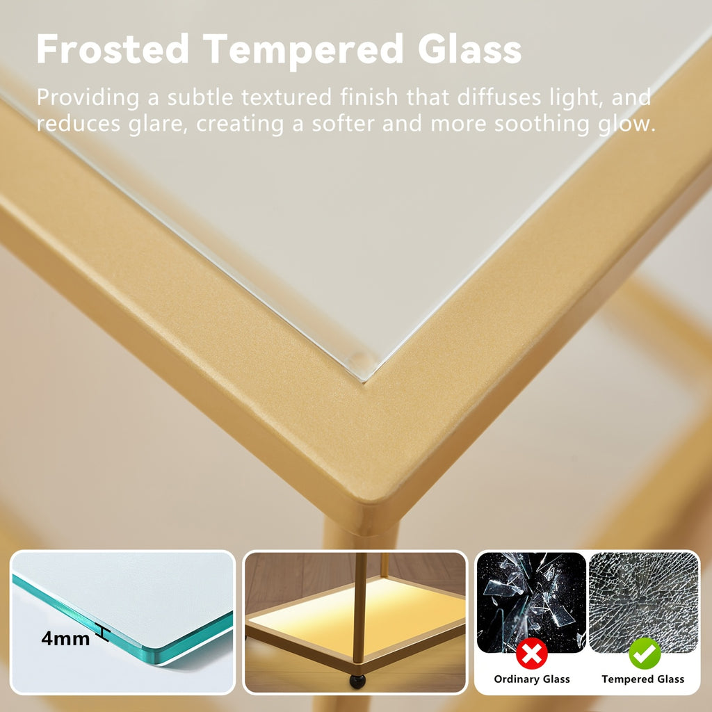 Office Bookshelf Storage, LED Floor Lamp, Golden Bookcase, Lamp Slim Shelving Unit with Tempered Frosted Glass & Dimmable LED Lights