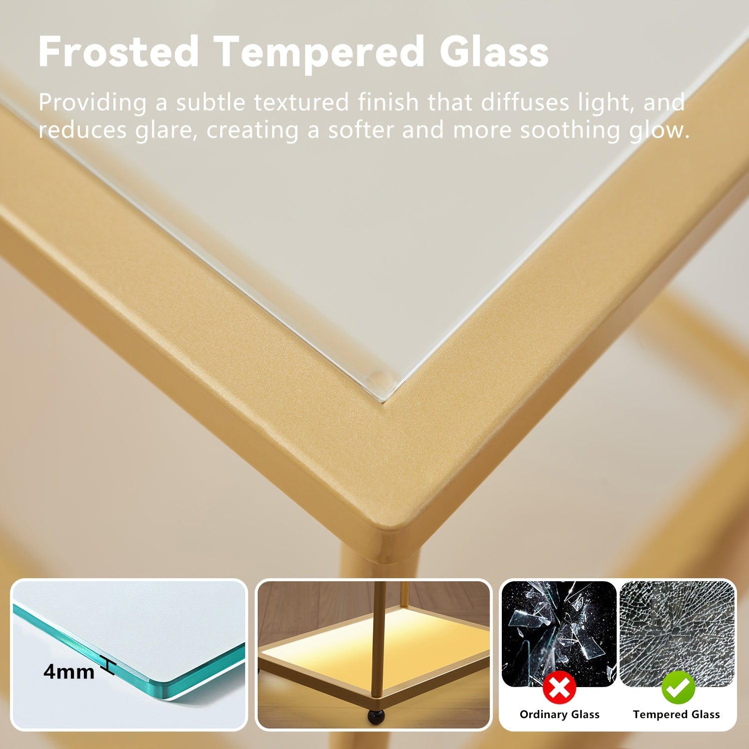 Office Bookshelf Storage, LED Floor Lamp, Golden Bookcase, Lamp Slim Shelving Unit with Tempered Frosted Glass & Dimmable LED Lights