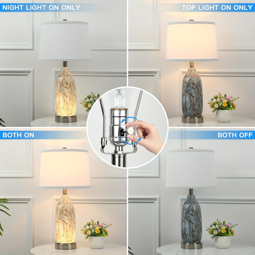 Set of 2 Table Lamps with LED Night Light, 24 inch Unique Nightstand Lamps with Upgraded USB A+C Charging Ports, Blue Bedside Lamps for Bedroom, Livingroom End Table, Nursery Room