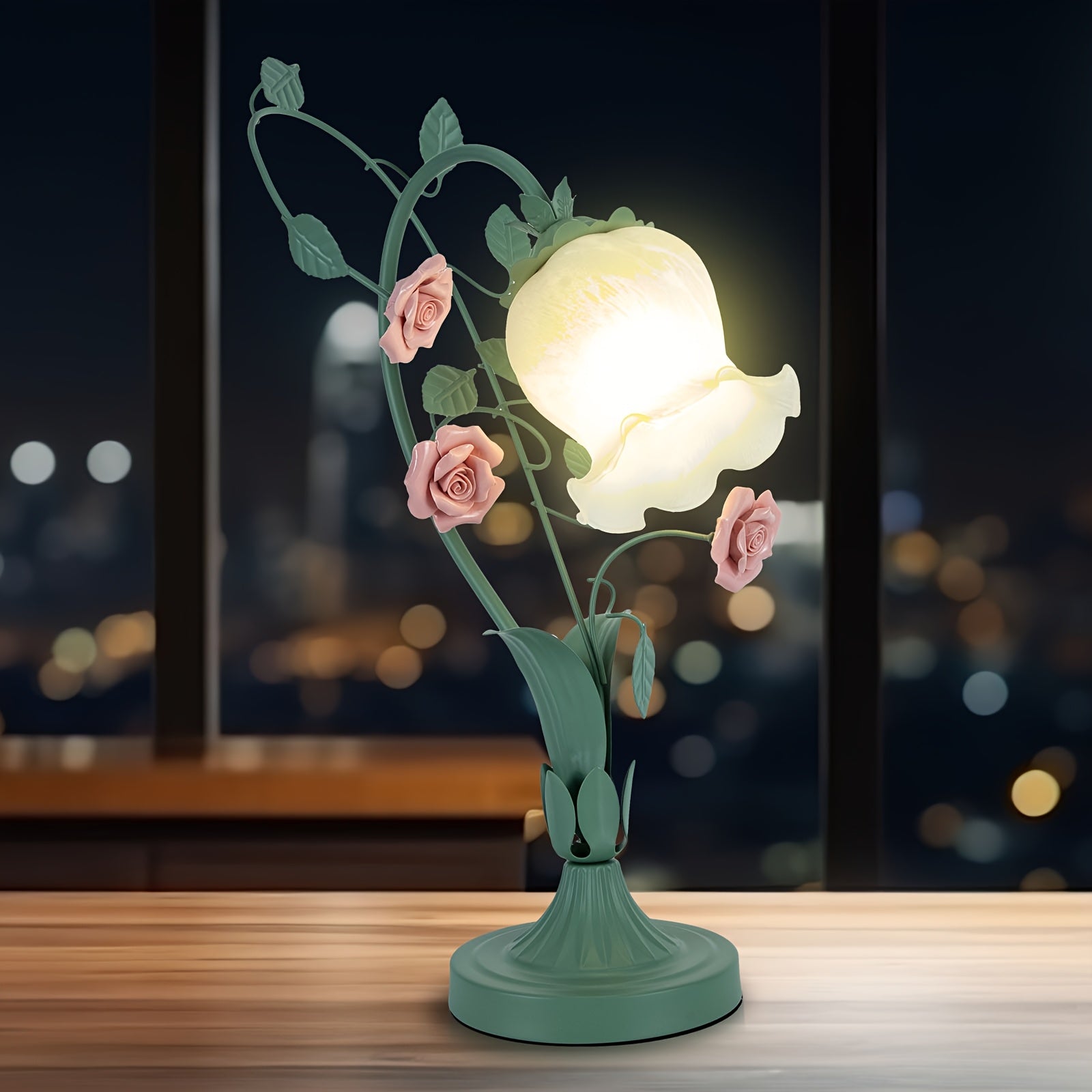 Flower Glass Table Lamp Desk Night Light Home Decor Glass Lampshade