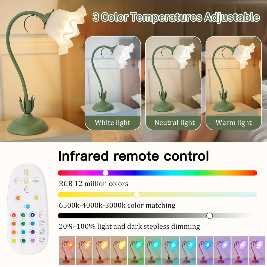 Flower Shape RGB Table Lamp Remote Control, Rechargeable, Adjustable Design For Bedroom, Living Room, Desk, Mood Lighting