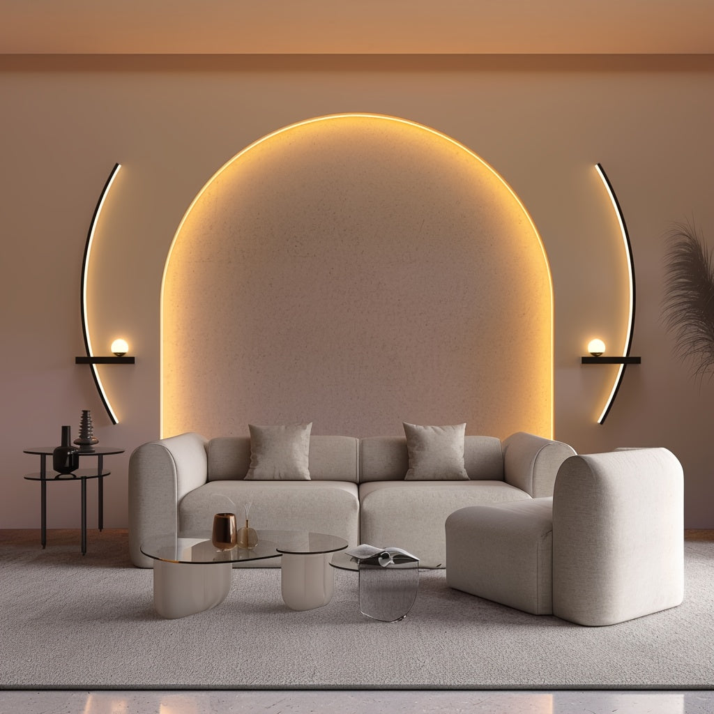 Modern Wall Sconces Set Of Two, LED Arc Wall Sconces, Matte Black Wall Light Fixtures, 3000K\u002F4000K\u002F6000k Warm Light Wall Lamp, 3 Color Temperatures for Bathroom, Living Room, Bedroom, 32 Inch
