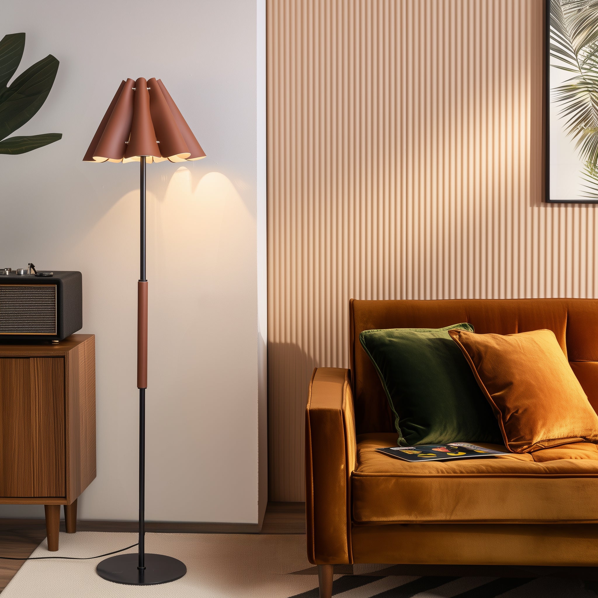 Modern Leather-Like Standing Floor Lamp with Soft Ambient Light – Adjustable Color Temperature, USB-Powered for Living Room, Bedroom & Office Decor, Elegant Home Lighting, Adjustable Lighting, Contemporary Lighting, Metallic Finish