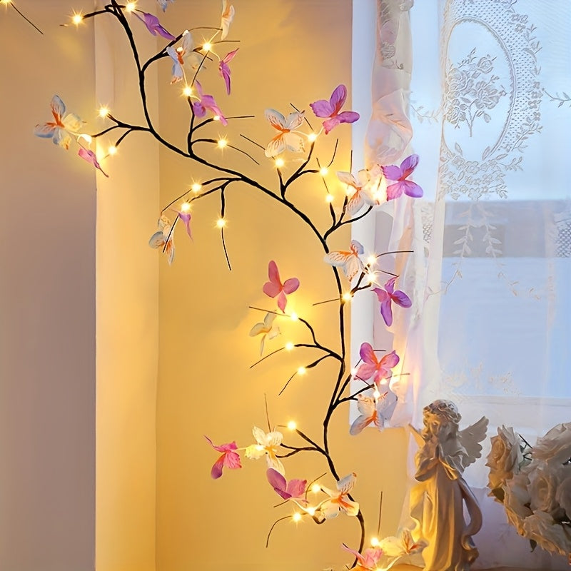 48\u002F72LED Butterfly Tree Vine Lamp, Usb Tree Branch Lamp With Butterfly 8Modes Willow Vine Tree Holiday Light Strip Diy Atmosphere Night Light Wall Decoration