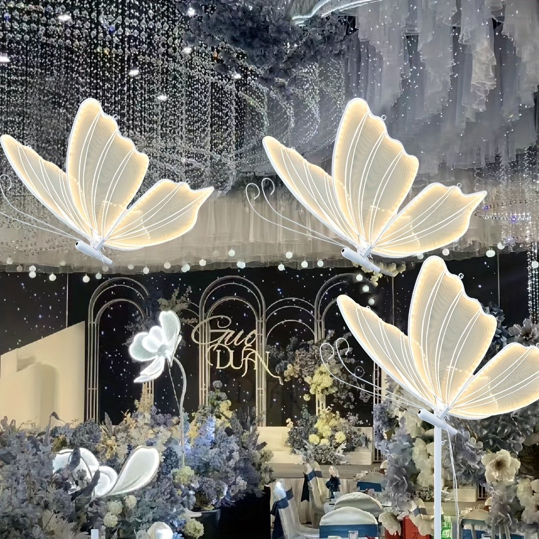 80cm\u002F31.5inch Cold White Warm Light Two-color Adjustable Wedding Butterfly Floor Lamp Butterfly Decoration Suitable for Wedding Gift Giving Anniversary Celebration Birthday Party Decoration