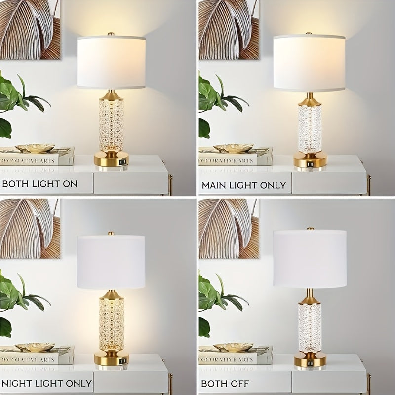 Set Of 2 Table Lamps with USB Ports, Modern Bedside Lamp with LED Night Light for Bedroom, Nightstand Lamps for Living Room Office (Gold)(2 Bulbs Include)