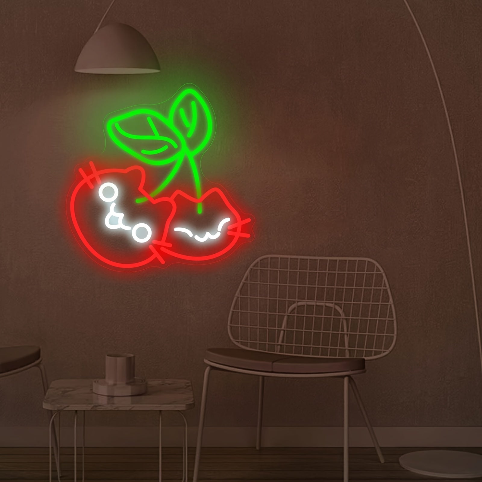 Cherry Cat Neon Light Cute Cherry Cat Neon Light Wall Decor - LED Bedroom, Living Room, Office Decoration - USB-Powered Night Light with Switch Control - Perfect Gift for Cat Lovers (Red & Neon Green Accents), Cat Decor, Playful Design, Polished Finish, P