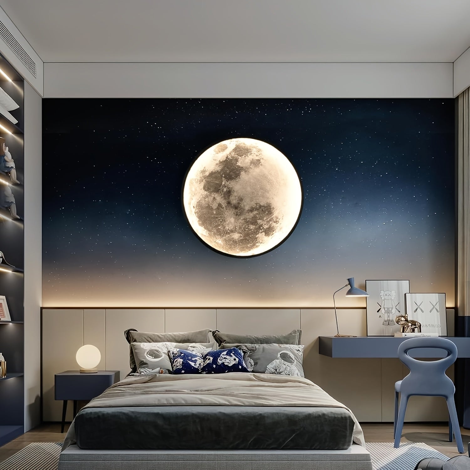 Large Moon Wall Sconce Plug In Modern LED Dimmable Wall Light With Remote Control 23.6 Inch 31W Black Wall Lamp Indoor Wall Mounted Lighting Ceiling Light For Living Room Bedroom