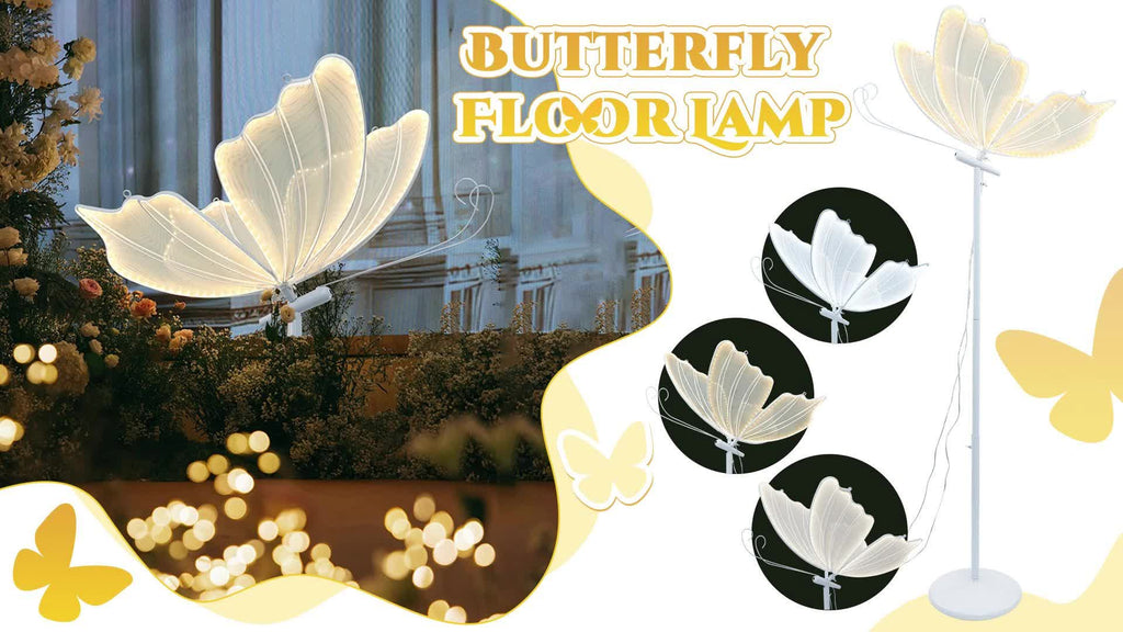 39.3in White Wedding Butterfly LED Floor Lamp Creative Romantic Hanging Wedding Butterfly Christmas Wedding Decoration Props 100cm\u002F39.3in, White